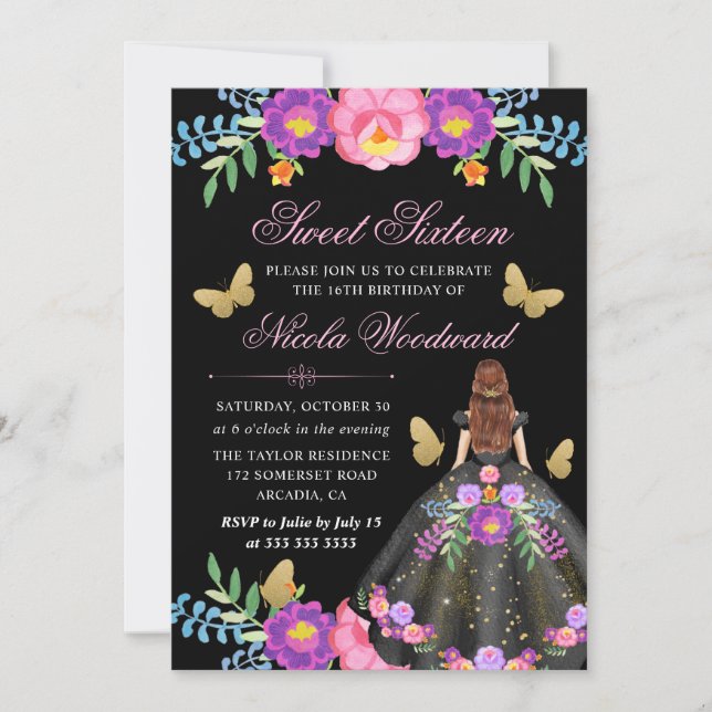 Red Hair Woman i Mexikos Blommigt Dress Sweet 16 Inbjudningar (Framsida)