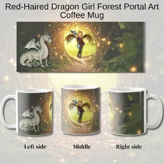 Red-Haired Dragon Girl Forest Portal Art Kaffemugg