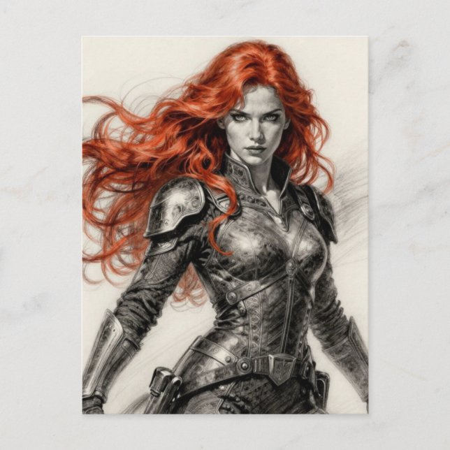 Red haired warrior woman  vykort (Framsida)
