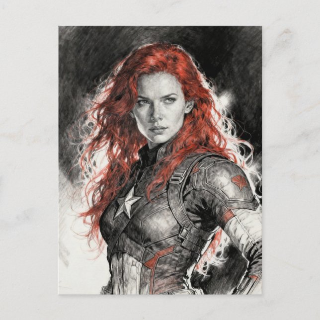 Red haired warrior woman  vykort (Framsida)