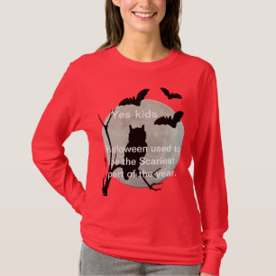 Red Halloween Uggla & Fladdermöss Långärmad T Shirt