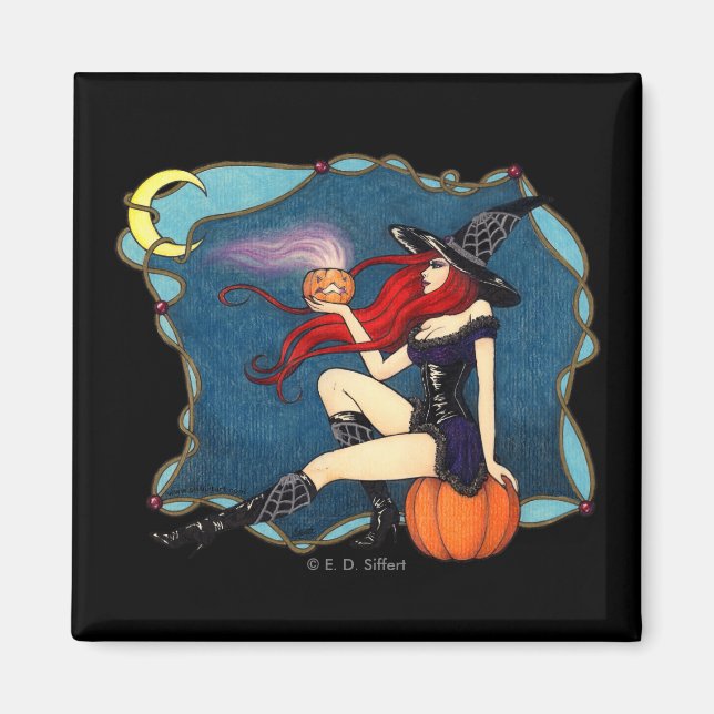Red-halls Witch Halloween Magnet (Framsidan)