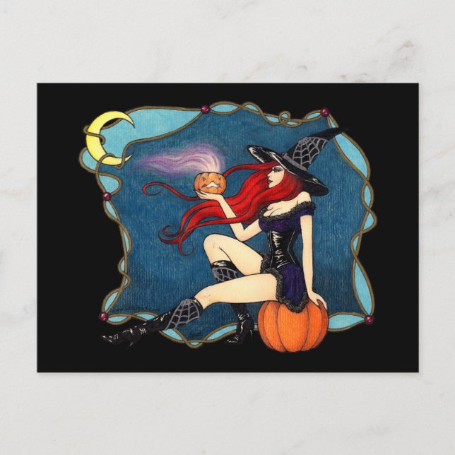 Red-halls Witch Halloween Vykort (Framsida)