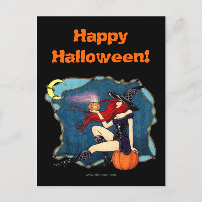 Red-halls Witch Halloween Vykort (Framsida)