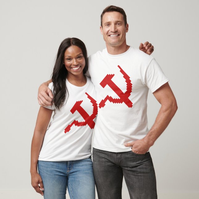 Red Hammer och Sickle Symbol Kor Stitch Design T Shirt (Unisex)