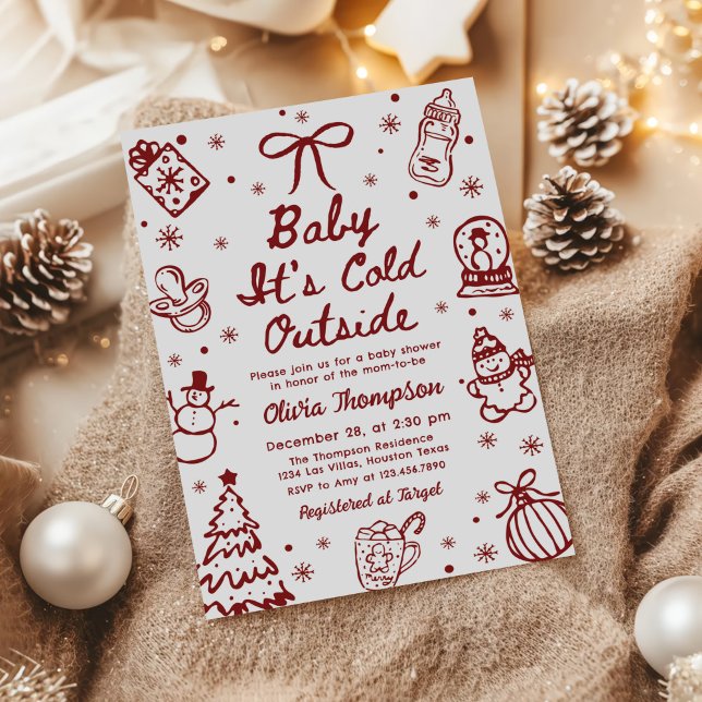 Red Hand Drawn Baby It's Cold Outside Baby Shower Inbjudningar (Skapare uppladdad)