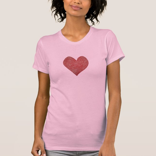 Red Hand Drawn Heart - Cute Minimalist Kärlek Tee (Framsida)