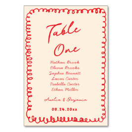 red hand drawn heart whimsical wedding bordsnummer