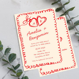 red hand drawn heart Whimsical Wedding  Inbjudningar