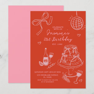 Red Hand plockade Cute Rosa Birthday Inbjudningar