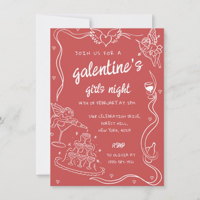 Red Hand plockade Galentine's Girls Night Party Inbjudningar (Framsida)