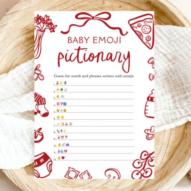 Red Hand plockade Italienska Baby Emoji Pictionary Inbjudningar (Red Hand Drawn Italian Baby Emoji Pictionary Game)