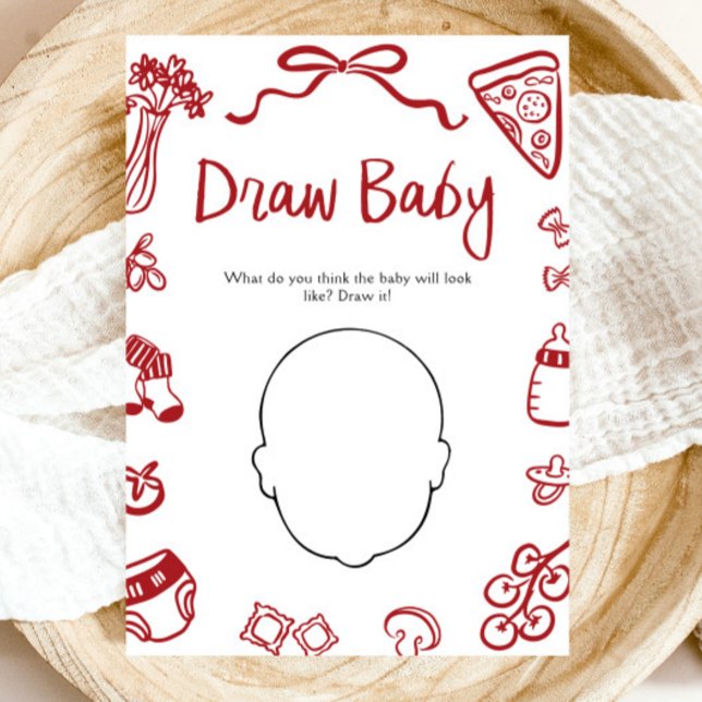Red Hand plockade Italy Baby Shower Draw Baby Game Inbjudningar (Red Hand Drawn Italian Baby Shower Draw Baby Game)