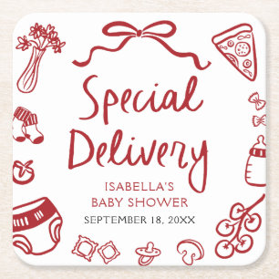 Red Hand plockade Pizza Speciell Delivery Baby Sho Underlägg Papper Kvadrat