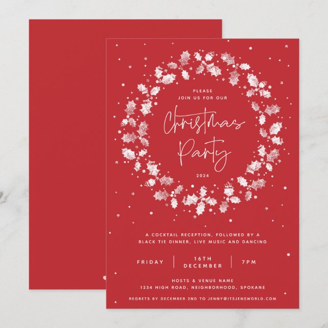 Red Hand Prated Holly Wandejul Party Inbjudningar (Fram/baksida)