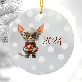 Red-Handed jul Cat Ceramic Ornament