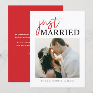Red Handskriftlig Typography Ny gifta Photo Meddelande