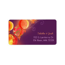 Red Hanging Lanternes Lila Bröllop Adress