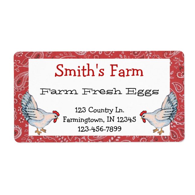 Red Hanky and Chickens Farm Fresh Eggs Label Fraktsedel (Framsidan)