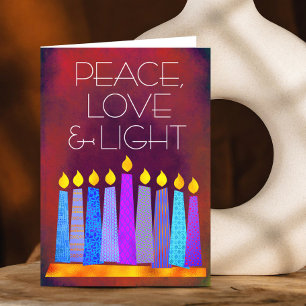 Red Hanukkah Blue Boho Candles Peace Kärlek Light Helgkort