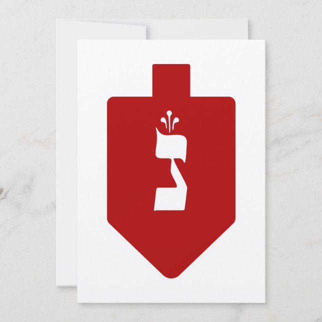 Red Hanukkah Dreidel w. Hebrew Brev Nun (Framsida)