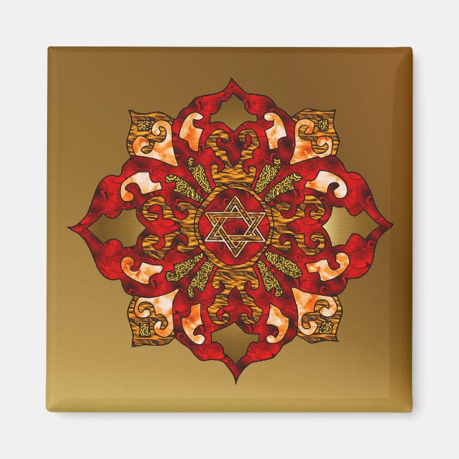 Red Hanukkah Mandala Magnet (Framsidan)