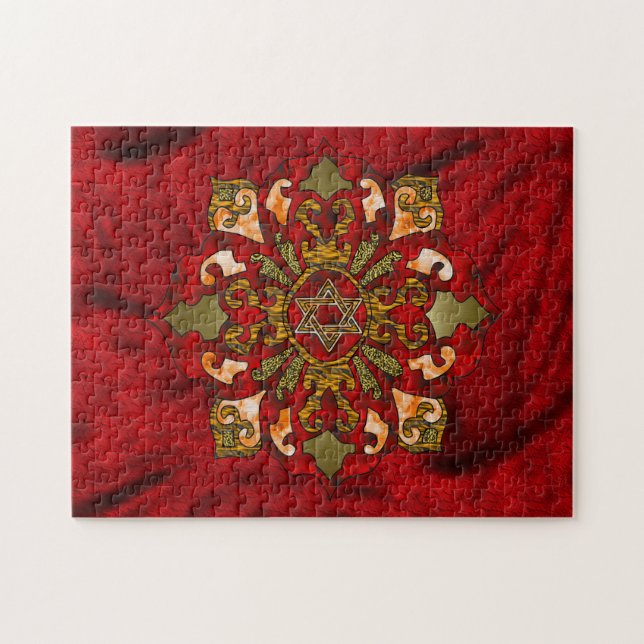 Red Hanukkah Mandala Pussel (Horisontell)