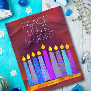 Red Hanukkah Menorah Candles Peace Kärlek Light Bo Fleecefilt