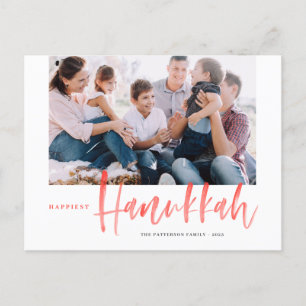 Red Happiest Hanukkah Brush Calligraphy Photo Helg Vykort
