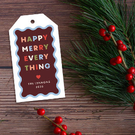 Red Happy Merry Wavy Christmas Gift Tag Presentetikett