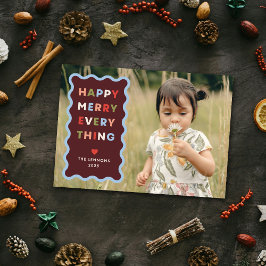 Red Happy Merry Wavy Christmas Photo Card Inbjudningar