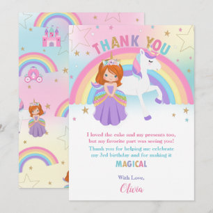Red Har Princess och Rainbow Unicorn Birthday Tack Kort