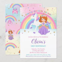 Red Har Princess Unicorn Birthday Rainbow Inbjudningar