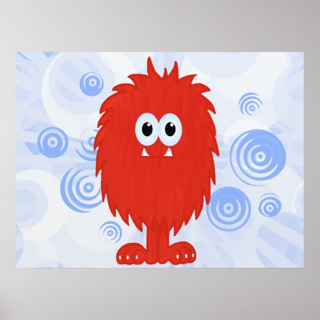 Red Hårig Monster & Blue Swirls Print Poster (Framsidan)