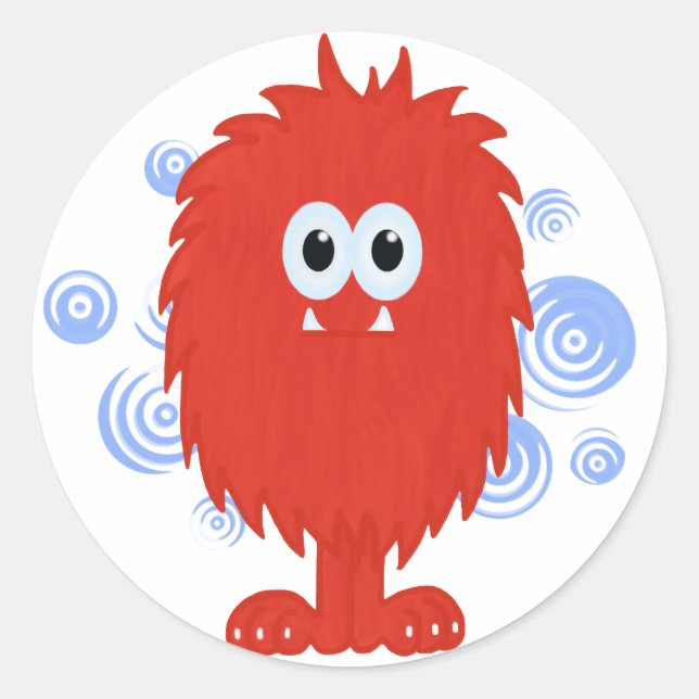 Red Hårig Monster Stickers Runt Klistermärke (Framsida)