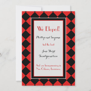 Red Harlequin Mönster Elopement Announement Inbjudningar