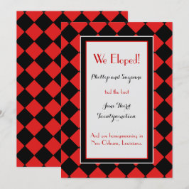 Red Harlequin Mönster Elopement Announement Inbjudningar