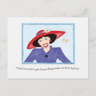Red Hat och Lila Dress Dam Vykort