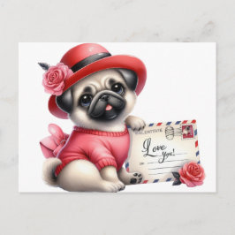 Red Hat Pug Vykort