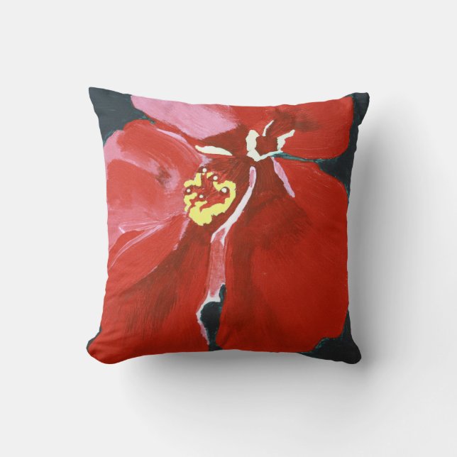Red Hawaiian Hibiscus Flower Painting Kudde (Framsida)