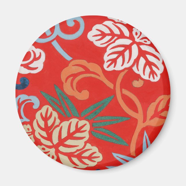 Red Hawaiian Japanska Kimono Design Blommigt Magnet (Framsidan)