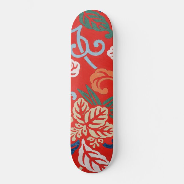 Red Hawaiian Japanska Kimono Design Blommigt Mini Skateboard Bräda 18,5 Cm (Framsida)