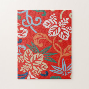 Red Hawaiian Japanska Kimono Design Blommigt Pussel