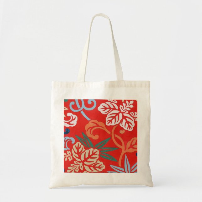 Red Hawaiian Japanska Kimono Design Blommigt Tygkasse (Framsidan)