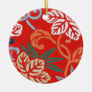 Red Hawaiian Japanska Kimono: Vintage Blommigt Julgransprydnad Keramik