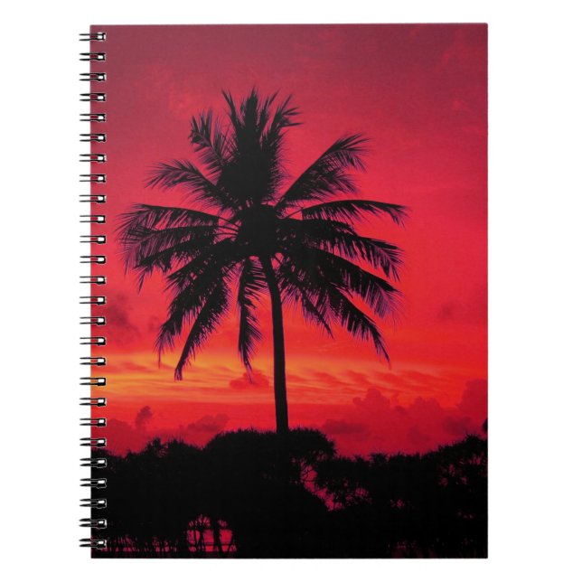 Red Hawaiian Sunset Exotic Handflatan Träd Anteckningsbok (Framsidan)