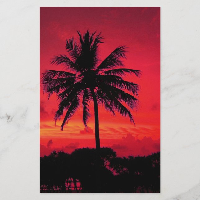 Red Hawaiian Sunset Exotic Handflatan Träd Brevpapper (Framsida)