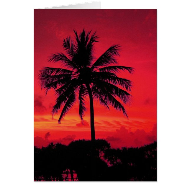 Red Hawaiian Sunset Exotic Handflatan Träd Hälsningskort (Framsidan)