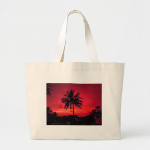 Red Hawaiian Sunset Exotic Handflatan Träd Jumbo Tygkasse