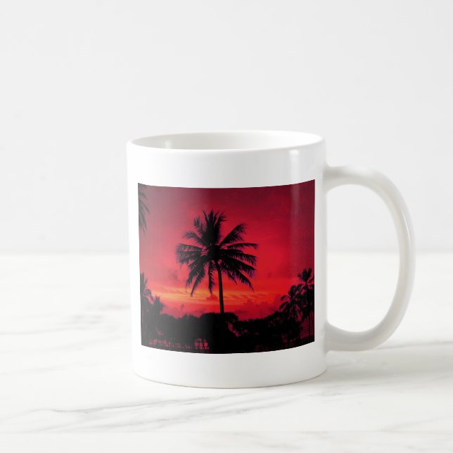 Red Hawaiian Sunset Exotic Handflatan Träd Kaffemugg (Höger)